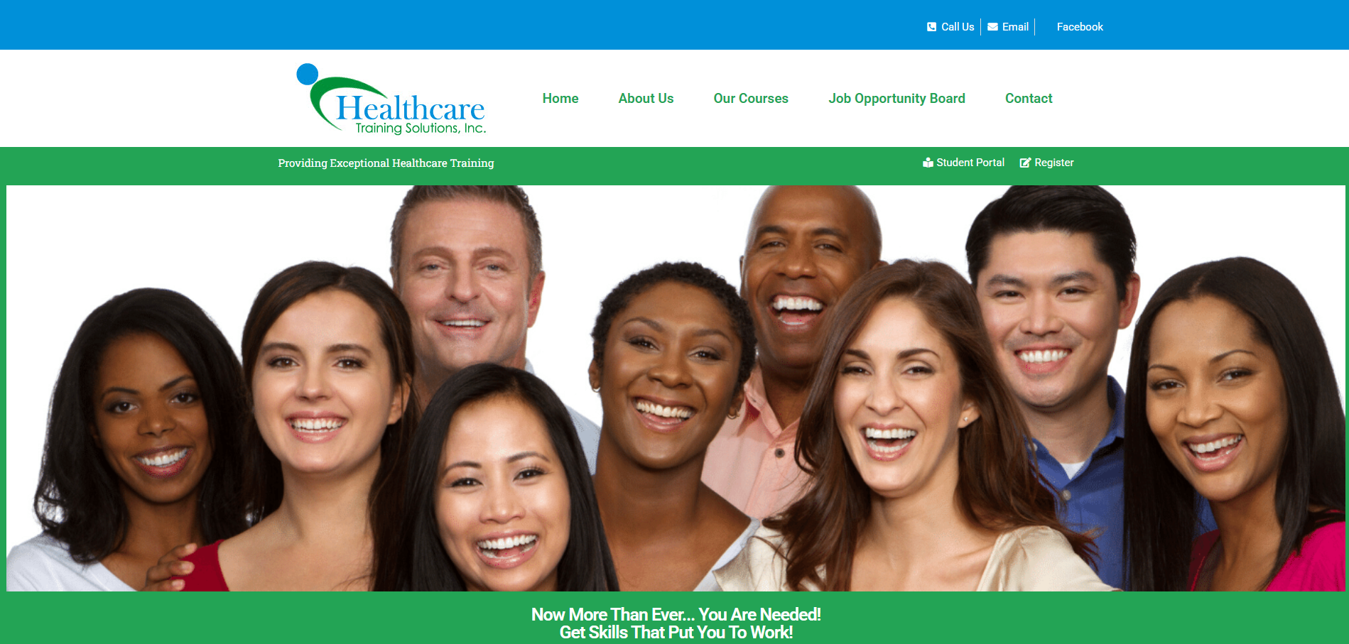 Healthcare Training Solutions website homepage screenshot