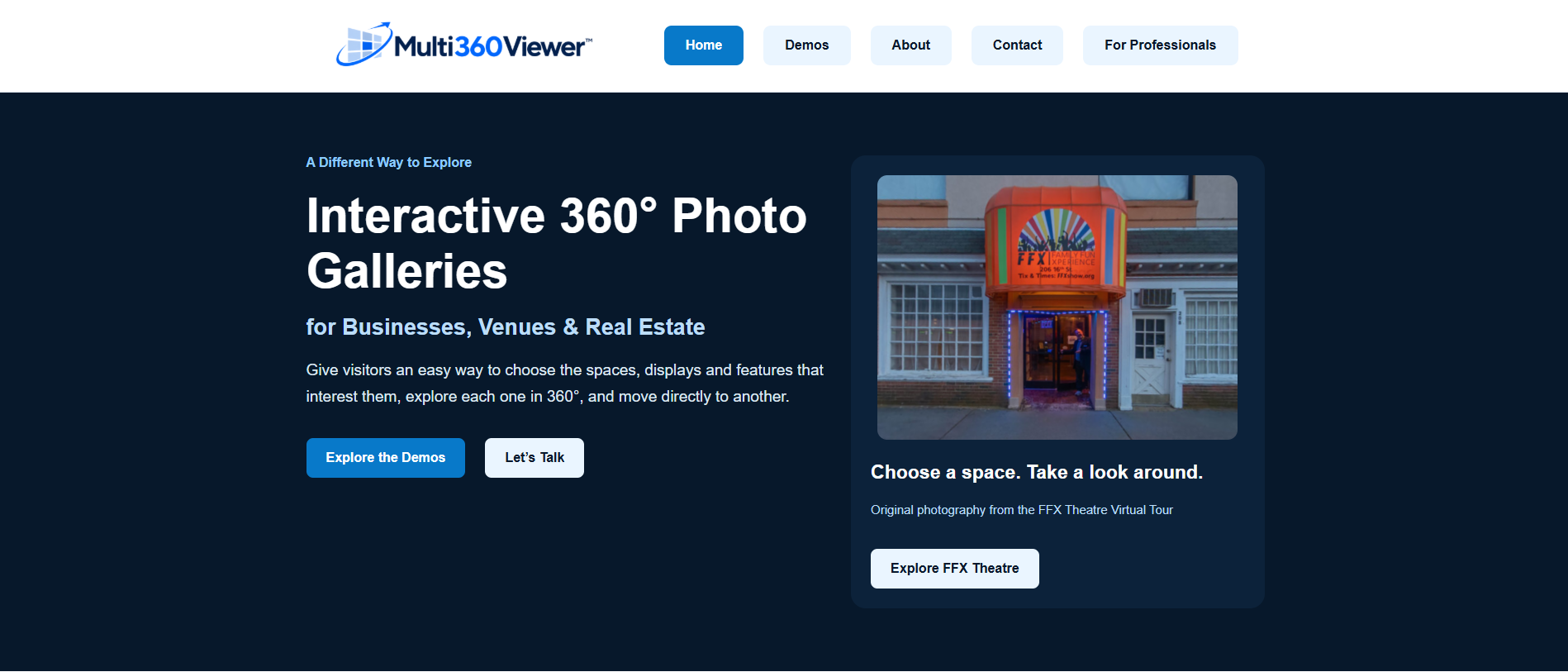 Multi360Viewer website homepage screenshot